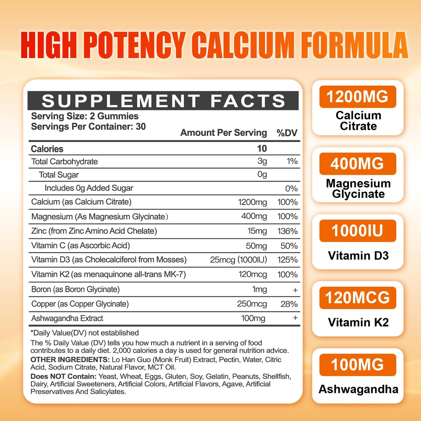 Calcium 1200 mg with Vitamin D3 Gummies for Adults - Calcium Citrate with Vitamin D3 K2, Magnesium, Zinc, Boron, Copper and Ashwagandha - PrimeBioHealth - canada supplements