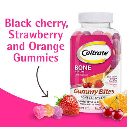 Caltrate Gummy Bites 500 mg Calcium and Vitamin D Supplement, Black Cherry, Strawberry, Orange - 100 Count - PrimeBioHealth - canada supplements