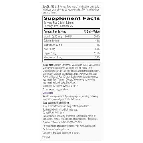 Caltrate Minis 600 Plus D3 Plus Minerals Calcium and Vitamin D Supplement Tablets, Bone Health and Mineral Supplement for Adults - 150 Count - PrimeBioHealth - canada supplements