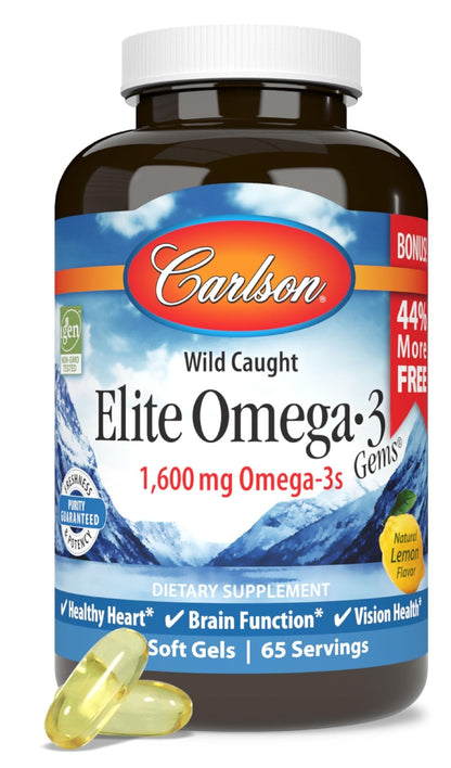 Carlson - Elite Omega-3 Gems, 1600 mg Omega-3 Fatty Acids Including EPA and DHA, Norwegian, Wild-Caught Fish Oil Supplement, Sustainably Sourced Omega - PrimeBioHealth - canada supplements