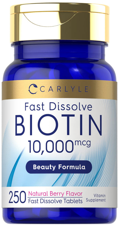 Carlyle Biotin 10000mcg | 250 Fast Dissolve Tablets | Max Strength | Vegetarian, Non-GMO, Gluten Free Supplement - PrimeBioHealth - canada supplements