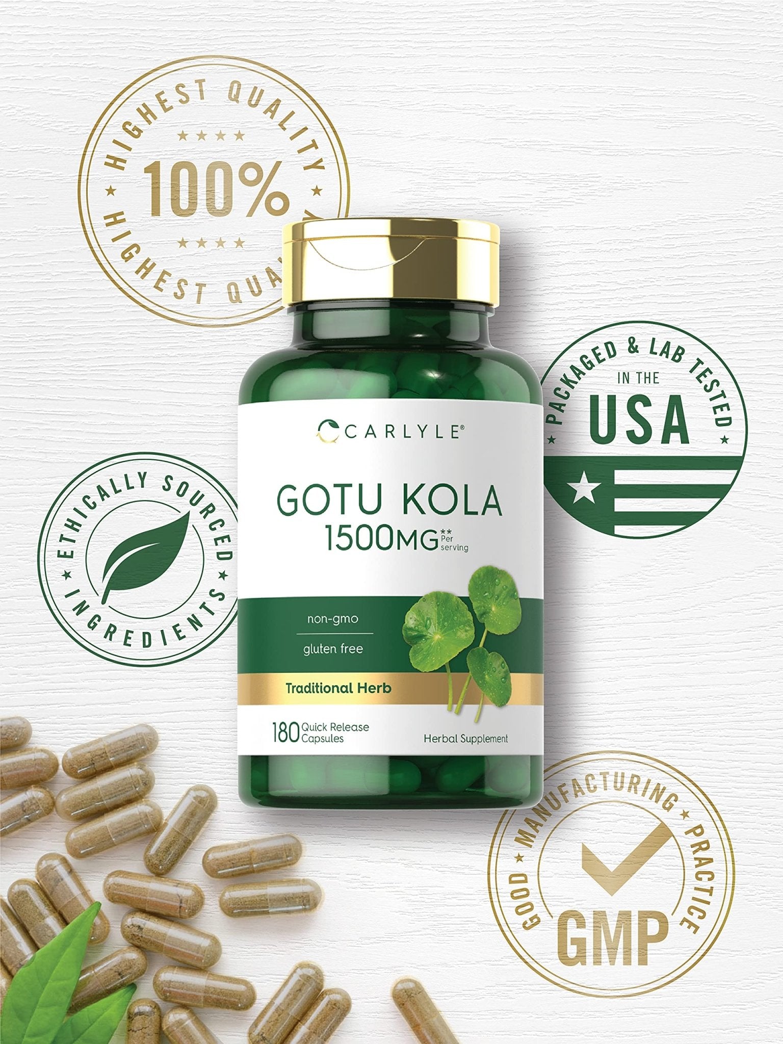 Carlyle Gotu Kola Capsules | 180 Count | Non-GMO, Gluten Free | Traditional Herb Extract - PrimeBioHealth - canada supplements