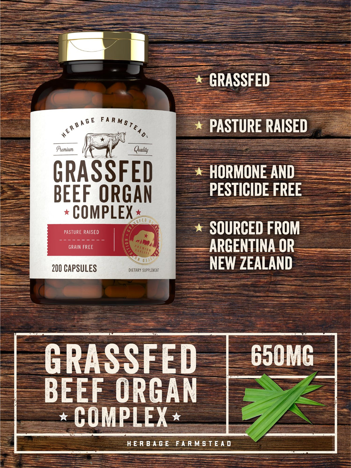 Carlyle Grass Fed Beef Organ Complex | 200 Capsules | Pasture Raised, Grain Free Supplement | with Desiccated Liver, Kidney, Pancreas, Heart, Spleen - PrimeBioHealth - canada supplements