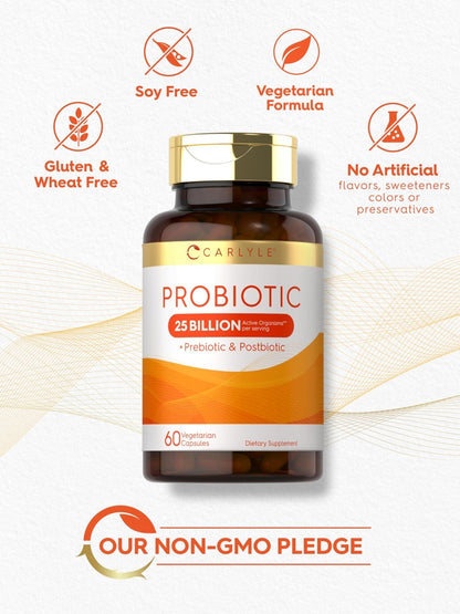 Carlyle Probiotic with Prebiotics & Postbiotics | 25 Billion CFU | 60 Capsules | Supplement for Women & Men | Powder Pills - PrimeBioHealth - canada supplements