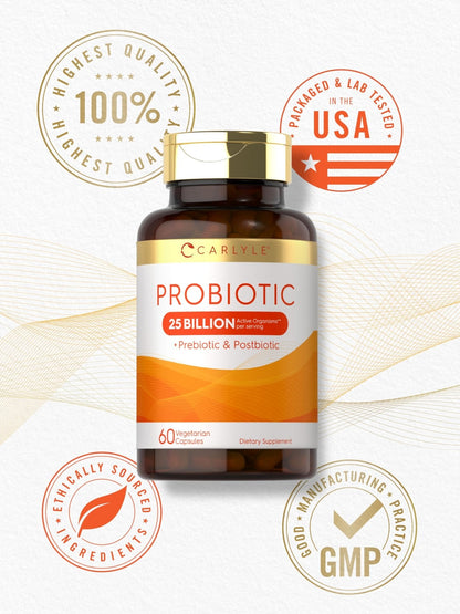 Carlyle Probiotic with Prebiotics & Postbiotics | 25 Billion CFU | 60 Capsules | Supplement for Women & Men | Powder Pills - PrimeBioHealth - canada supplements