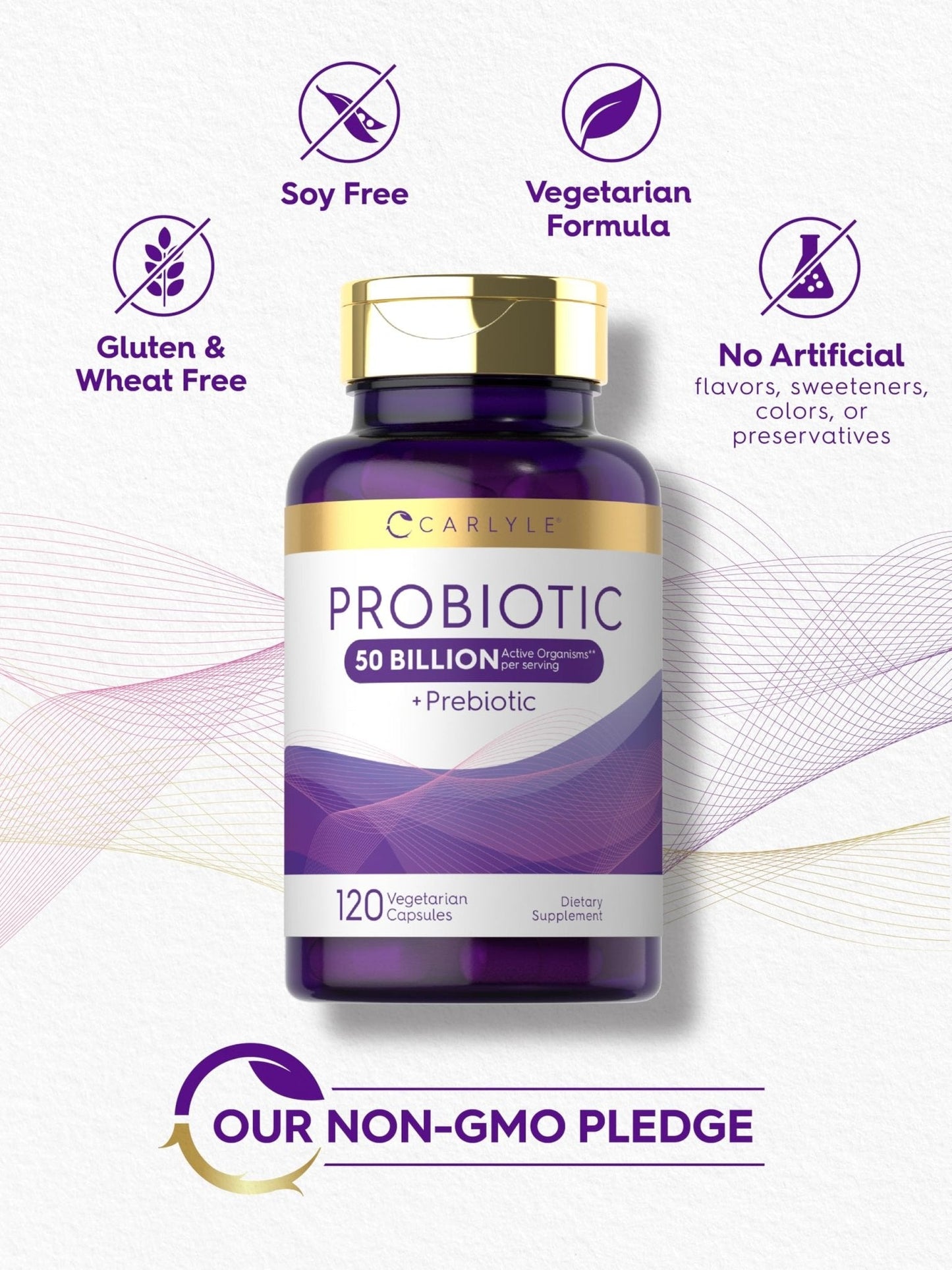 Carlyle Probiotics with Prebiotics | 120 Capsules | 50 Billion Active Organisms | Non-GMO & Gluten Free Supplement - PrimeBioHealth - canada supplements