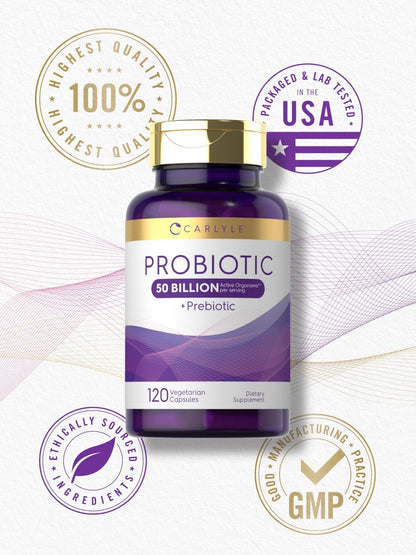 Carlyle Probiotics with Prebiotics | 120 Capsules | 50 Billion Active Organisms | Non-GMO & Gluten Free Supplement - PrimeBioHealth - canada supplements