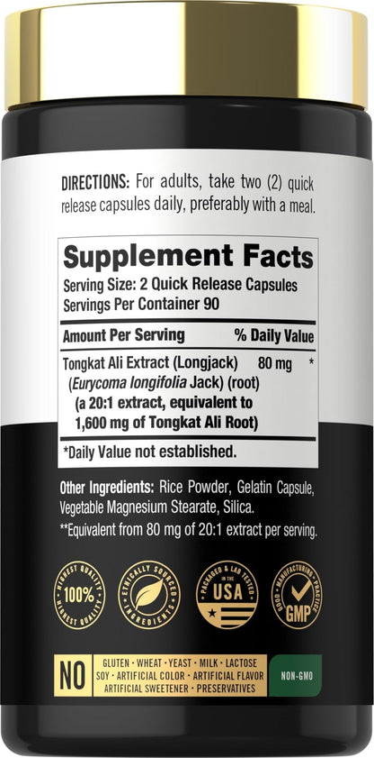 Carlyle Tongkat Ali | 180 Quick Release Capsules | Non-GMO and Gluten Free Supplement - PrimeBioHealth - canada supplements