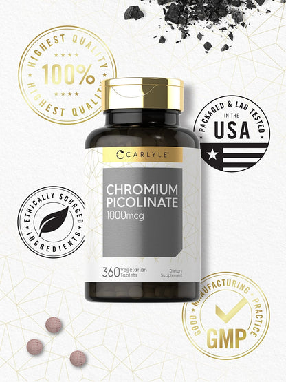 Carlyle Ultra Chromium Picolinate 1000mcg | 360 Tablets | Vegetarian, Non-GMO, Gluten Free - PrimeBioHealth - canada supplements