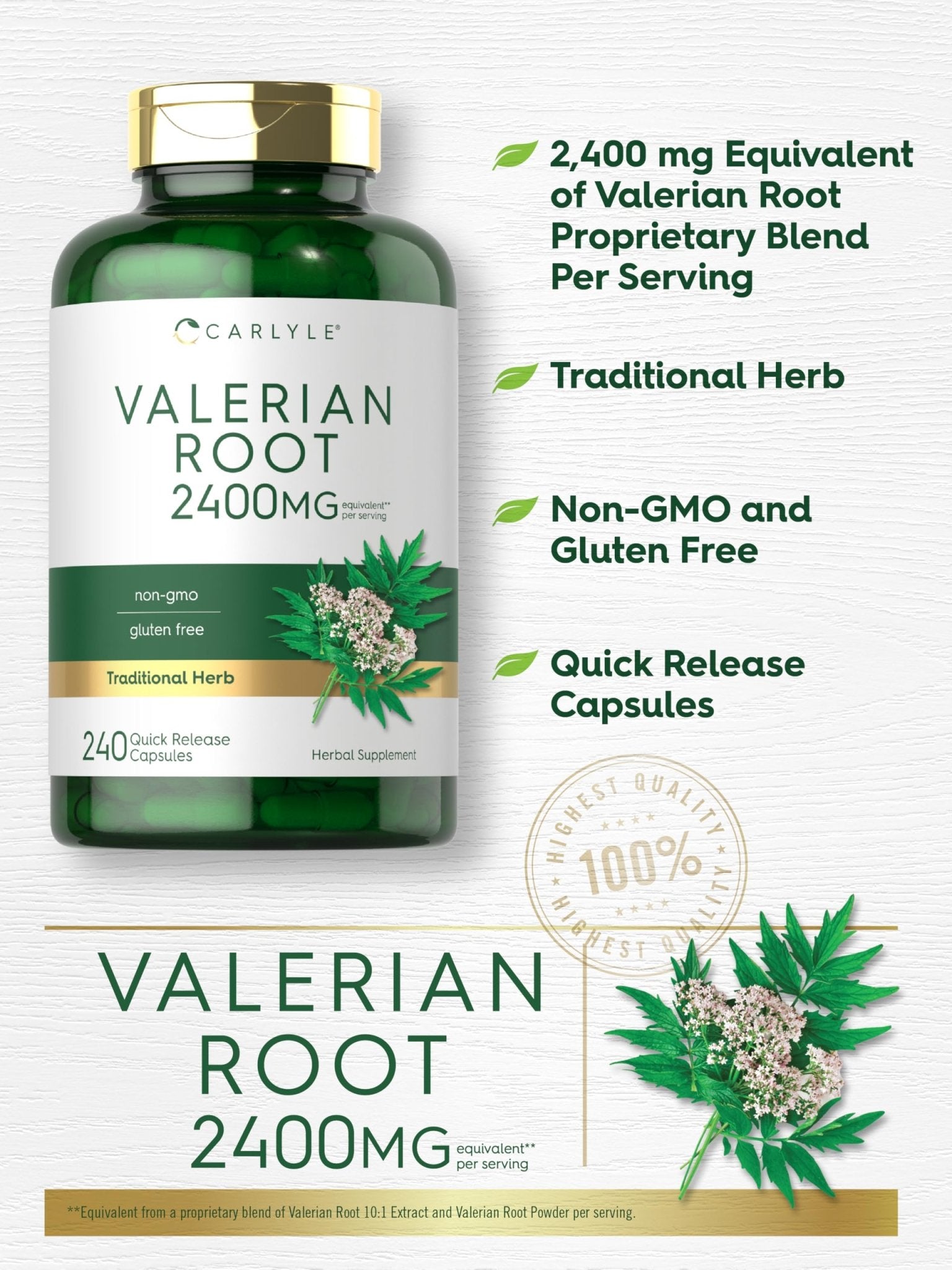 Carlyle Valerian Root Capsules | 240 Count | Herb Extract Supplement | Non-GMO, Gluten Free - PrimeBioHealth - canada supplements
