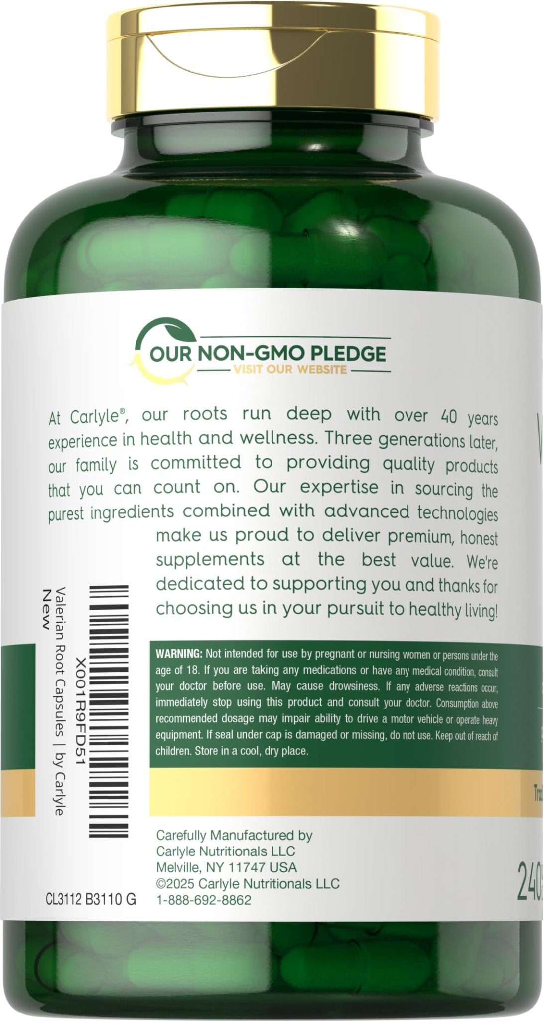 Carlyle Valerian Root Capsules | 240 Count | Herb Extract Supplement | Non-GMO, Gluten Free - PrimeBioHealth - canada supplements