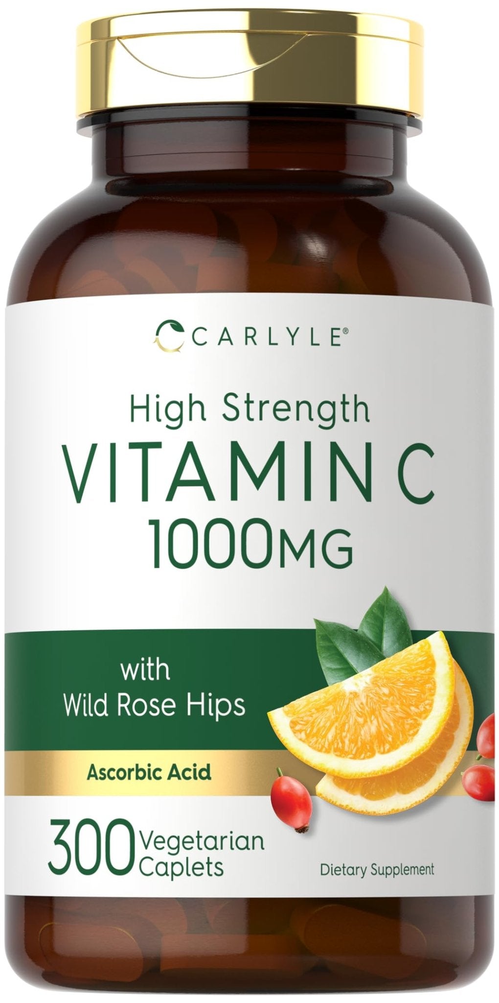 Carlyle Vitamin C 1000mg | 300 Vegetarian Caplets | Ascorbic Acid with Wild Rose Hips | High Strength Formula - PrimeBioHealth - canada supplements