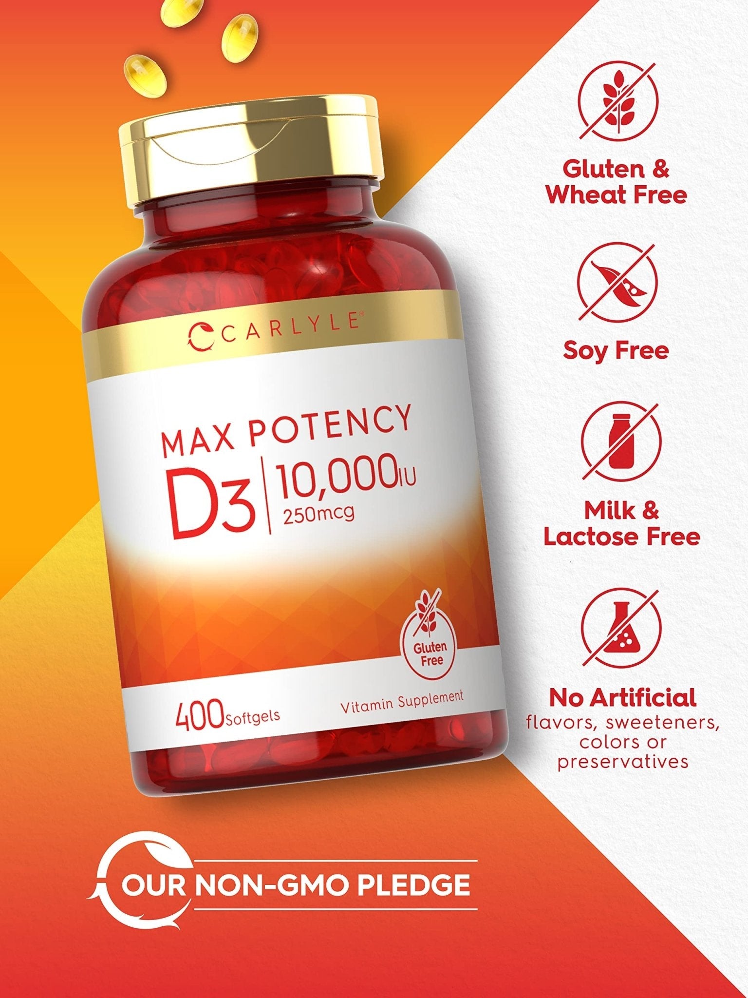 Carlyle Vitamin D 10000 IU 400 Softgels | Value Size | Max Potency | Non-GMO, Gluten Free Supplement - PrimeBioHealth - canada supplements
