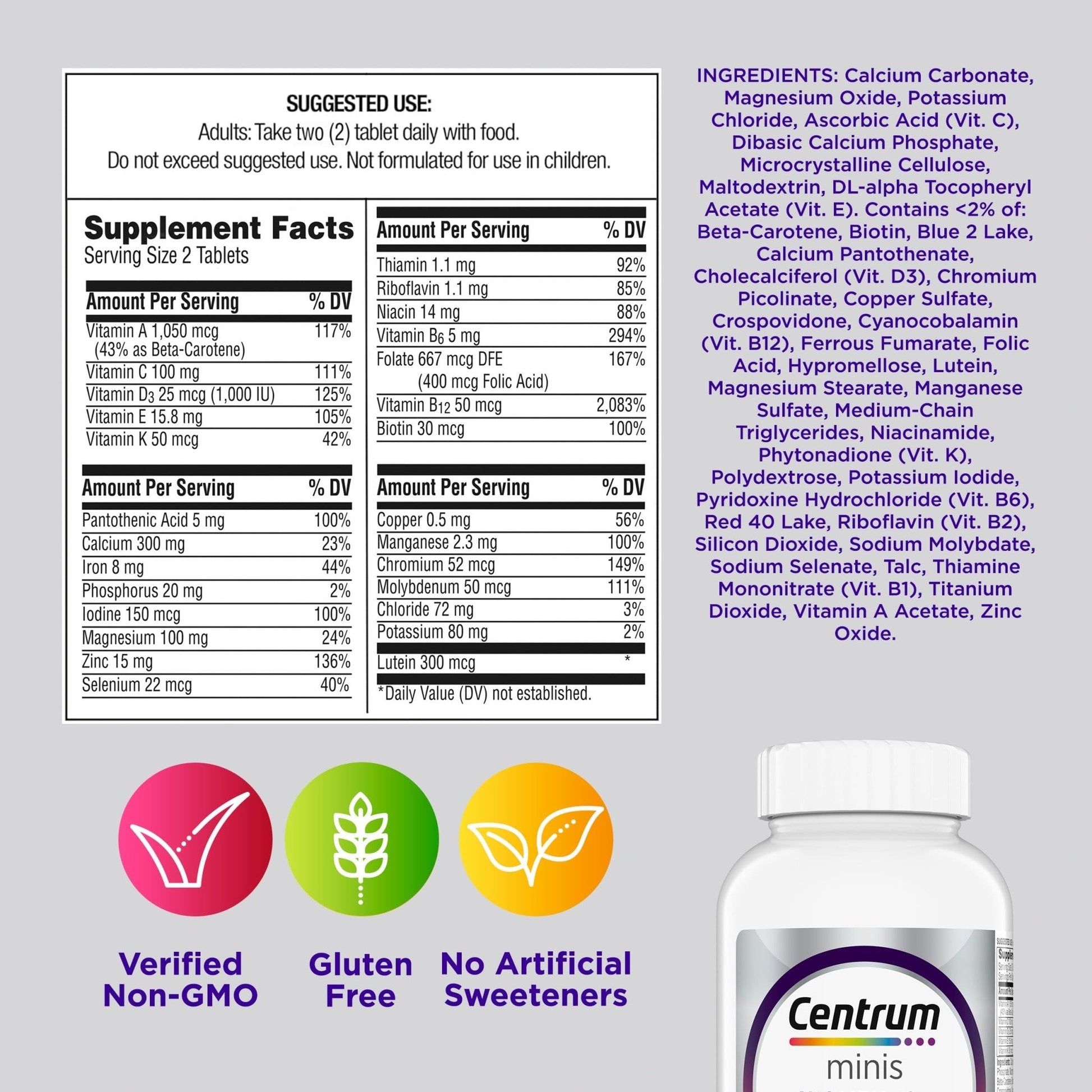 Centrum Minis Silver Women's Multivitamin for Women 50 Plus, Multimineral Supplement with Vitamin D3, B Vitamins, Non-GMO Ingredients - PrimeBioHealth - canada supplements