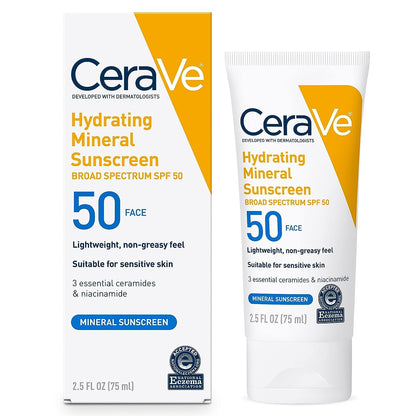 CeraVe 100% Mineral Sunscreen SPF 50, Face sunscreen With Zinc Oxide & Titanium Dioxid - PrimeBioHealth - canada supplements