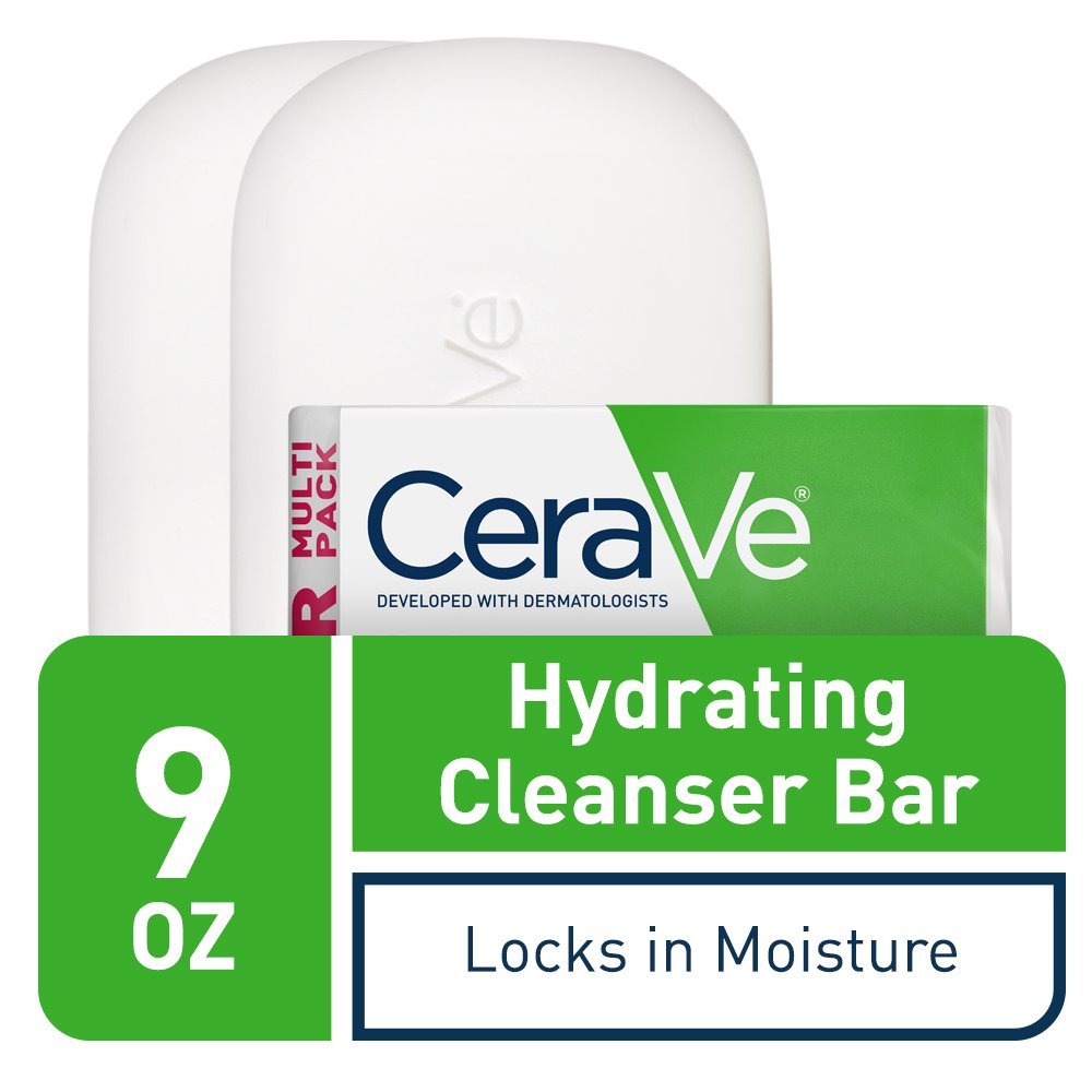 CeraVe Hydrating Cleanser Bar, Soap-Free Body and Facial Cleanser with 5% Moisturizing Cream, Fragrance-Free, 2-Pack, 4.5 Ounce Each - PrimeBioHealth - canada supplements