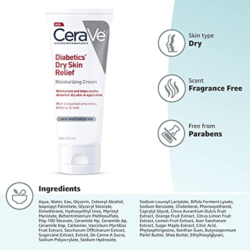 CeraVe Moisturizing Cream for Diabetics’ Dry Skin, Urea Cream with Bilberry for Face and Body, Fragrance Free - PrimeBioHealth - canada supplements