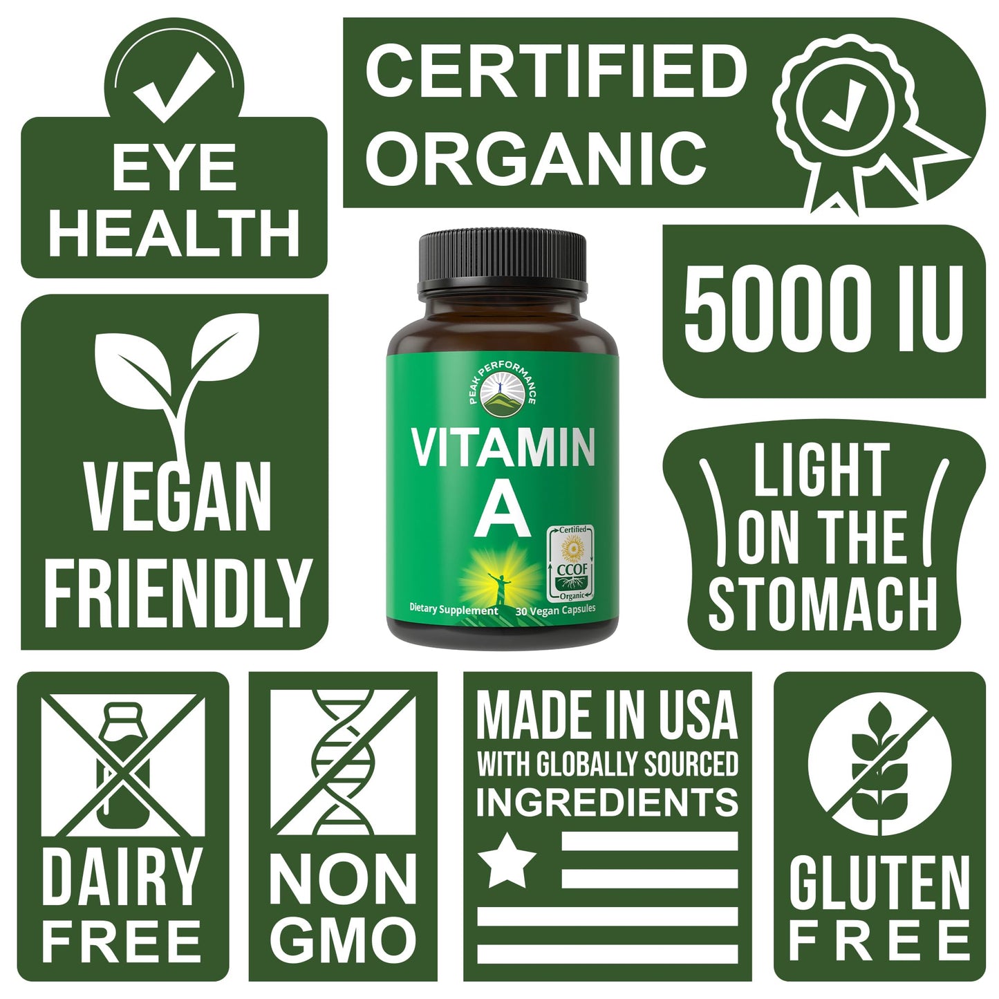 Certified Organic Vitamin A 5000 IU Supplement Capsules - High Potency Vitamins - for Adults, Men, Women, Kids - Made with Carrot Juice - Great for Immune, Skin, Eye Support - Non GMO, Vegan Pills - PrimeBioHealth - canada supplements