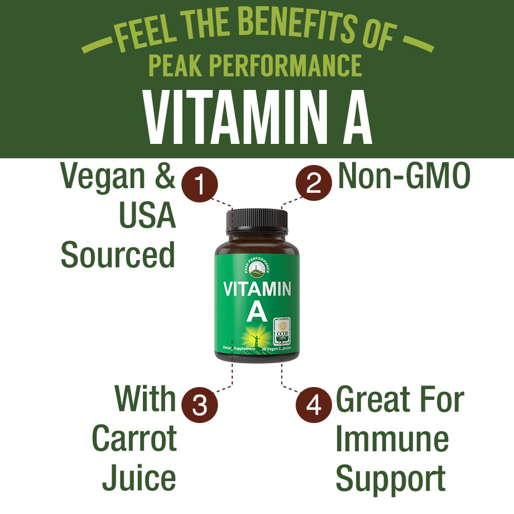 Certified Organic Vitamin A 5000 IU Supplement Capsules - High Potency Vitamins - for Adults, Men, Women, Kids - Made with Carrot Juice - Great for Immune, Skin, Eye Support - Non GMO, Vegan Pills - PrimeBioHealth - canada supplements