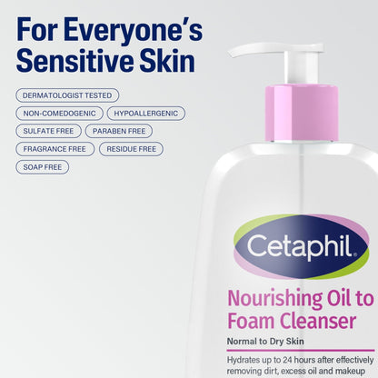 Cetaphil Nourishing Oil to Foam Facial Cleanser for Normal to Dry Skin, up to 24 Hour Hydration, 8 fl oz - PrimeBioHealth - canada supplements