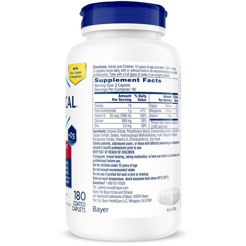 Citracal Maximum Plus Calcium Supplement - Calcium Citrate with Vitamin D3, Zinc, & Essential Minerals for Bone Health Support, Ages 12+ - PrimeBioHealth - canada supplements