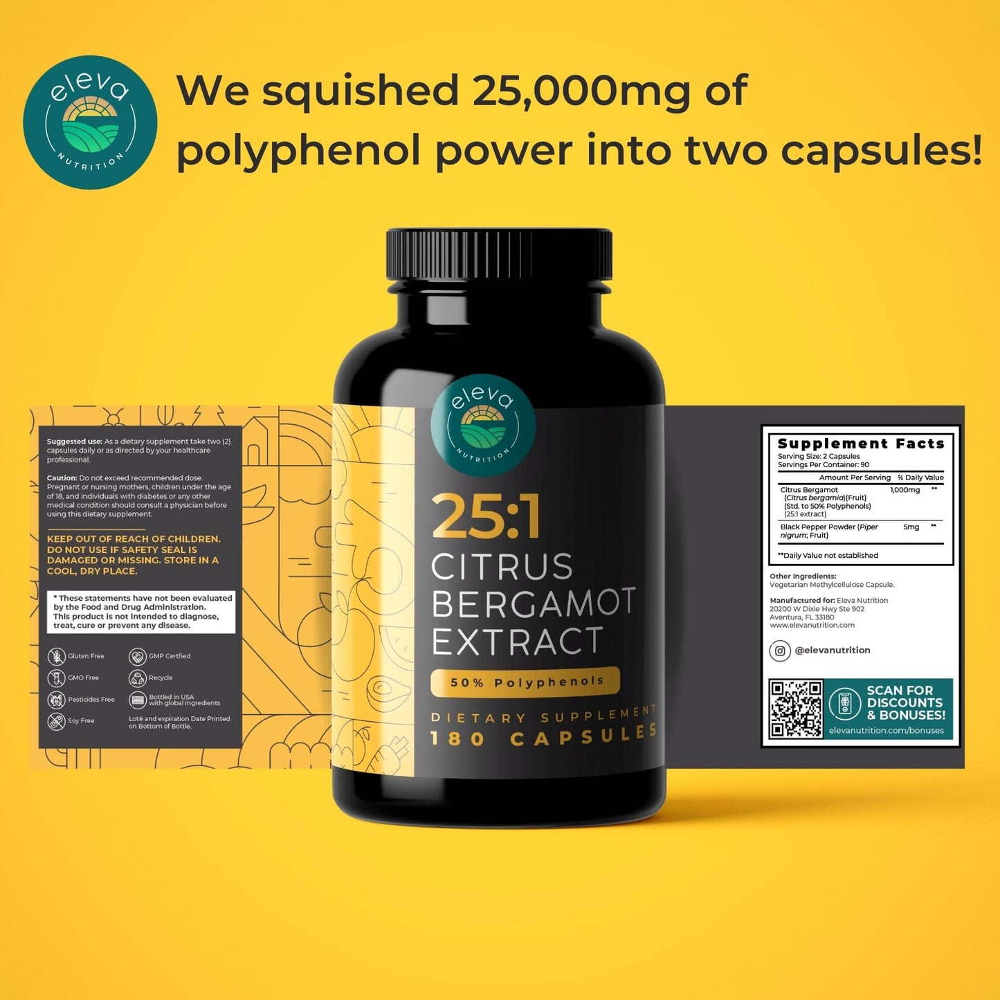 Citrus Bergamot Extract 1000mg Capsules — Natural 25:1 Citrus Bergamot Supplement with 50% Polyphenols Extract and Black Pepper - PrimeBioHealth - canada supplements