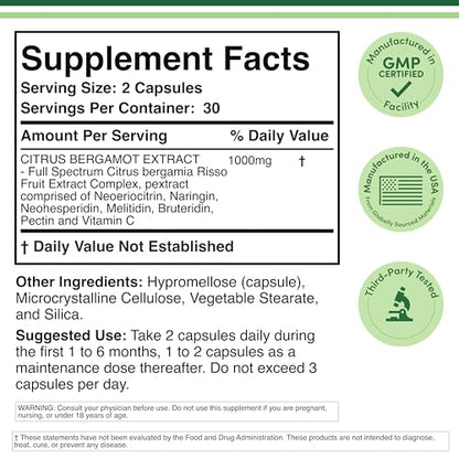 Citrus Bergamot Supplement, 1000mg, 60 Capsules - Supports Healthy Cholesterol & Triglyceride Levels - 1,000mg Servings - PrimeBioHealth - canada supplements