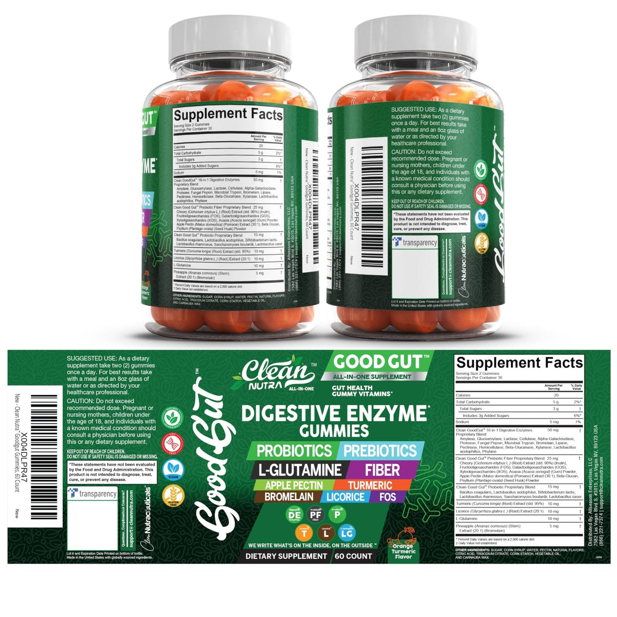 Clean Nutraceuticals Digestive Enzymes with Probiotics & Prebiotics for Digestive Health Gummies & L-Glutamine for Gut Health Bromelain Apple Pectin Inulin FOS Plant - PrimeBioHealth - canada supplements