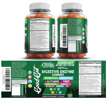 Clean Nutraceuticals Digestive Enzymes with Probiotics & Prebiotics for Digestive Health Gummies & L-Glutamine for Gut Health Bromelain Apple Pectin Inulin FOS Plant - PrimeBioHealth - canada supplements