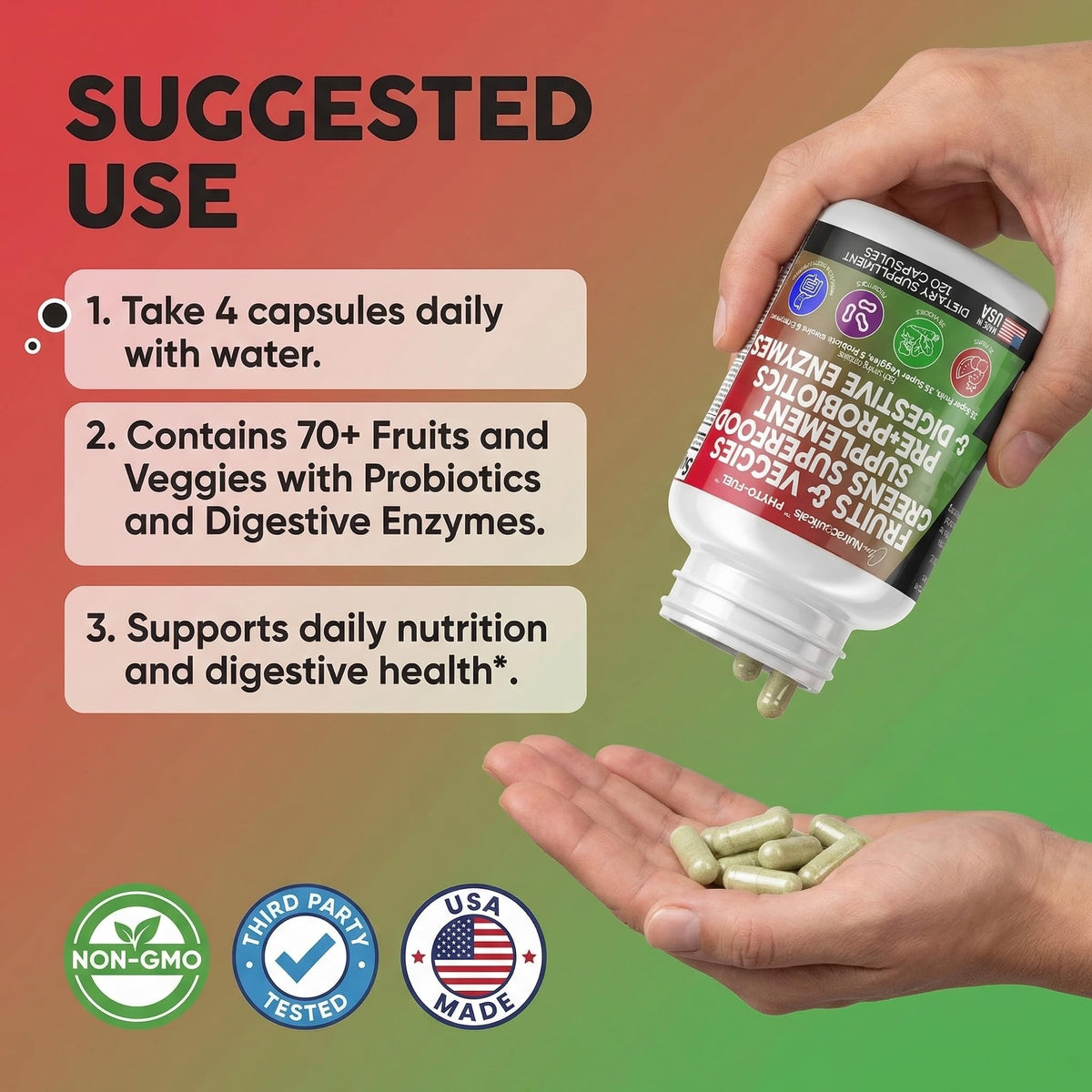 Clean Nutraceuticals Fruits and Veggies Supplement Reds & Green Superfood - Balance of Over 70 Fruit & Vegetable Supplements Capsules with Probiotics Prebiotics - PrimeBioHealth - canada supplements