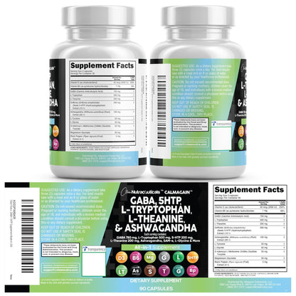 Clean Nutraceuticals GABA 750mg 5 HTP 200mg L Tryptophan 500mg L Theanine 200mg Ashwagandha SAM-e L-Glycine - Mood Support Vitamins for Women and Men with L-Tyrosine 5-HTP - PrimeBioHealth - canada supplements