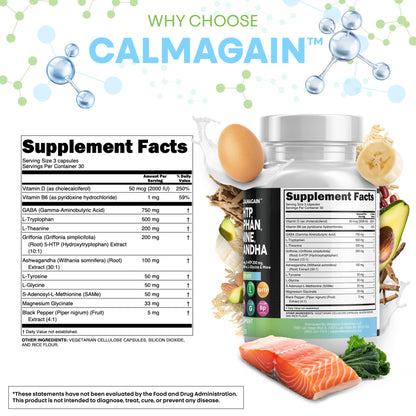 Clean Nutraceuticals GABA 750mg 5 HTP 200mg L Tryptophan 500mg L Theanine 200mg Ashwagandha SAM-e L-Glycine - Mood Support Vitamins for Women and Men with L-Tyrosine 5-HTP - PrimeBioHealth - canada supplements