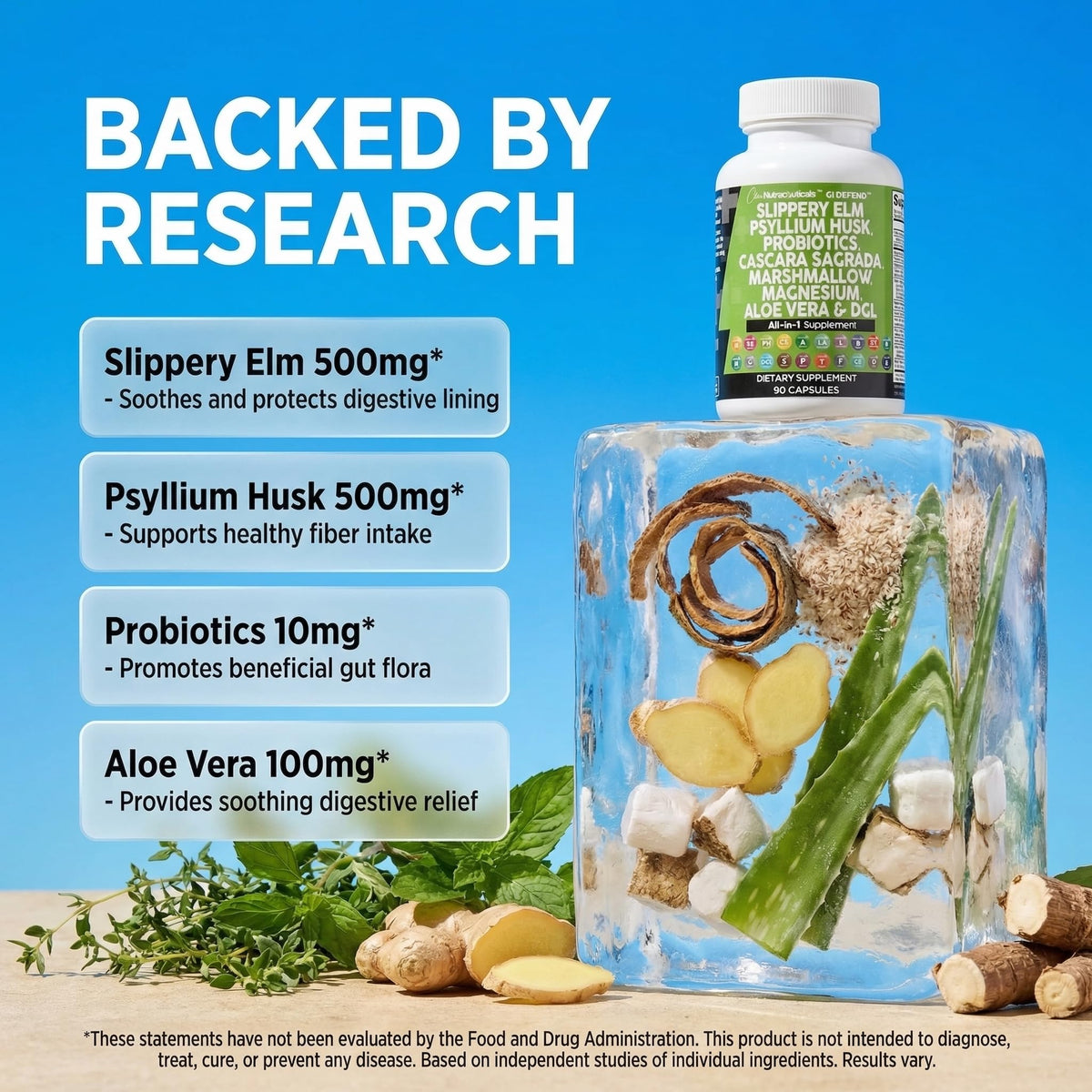 Clean Nutraceuticals Slippery Elm Psyllium Husk Pre Probiotic Digestive Gut Health Supplement with Aloe Vera Cascara Sagrada - PrimeBioHealth - canada supplements