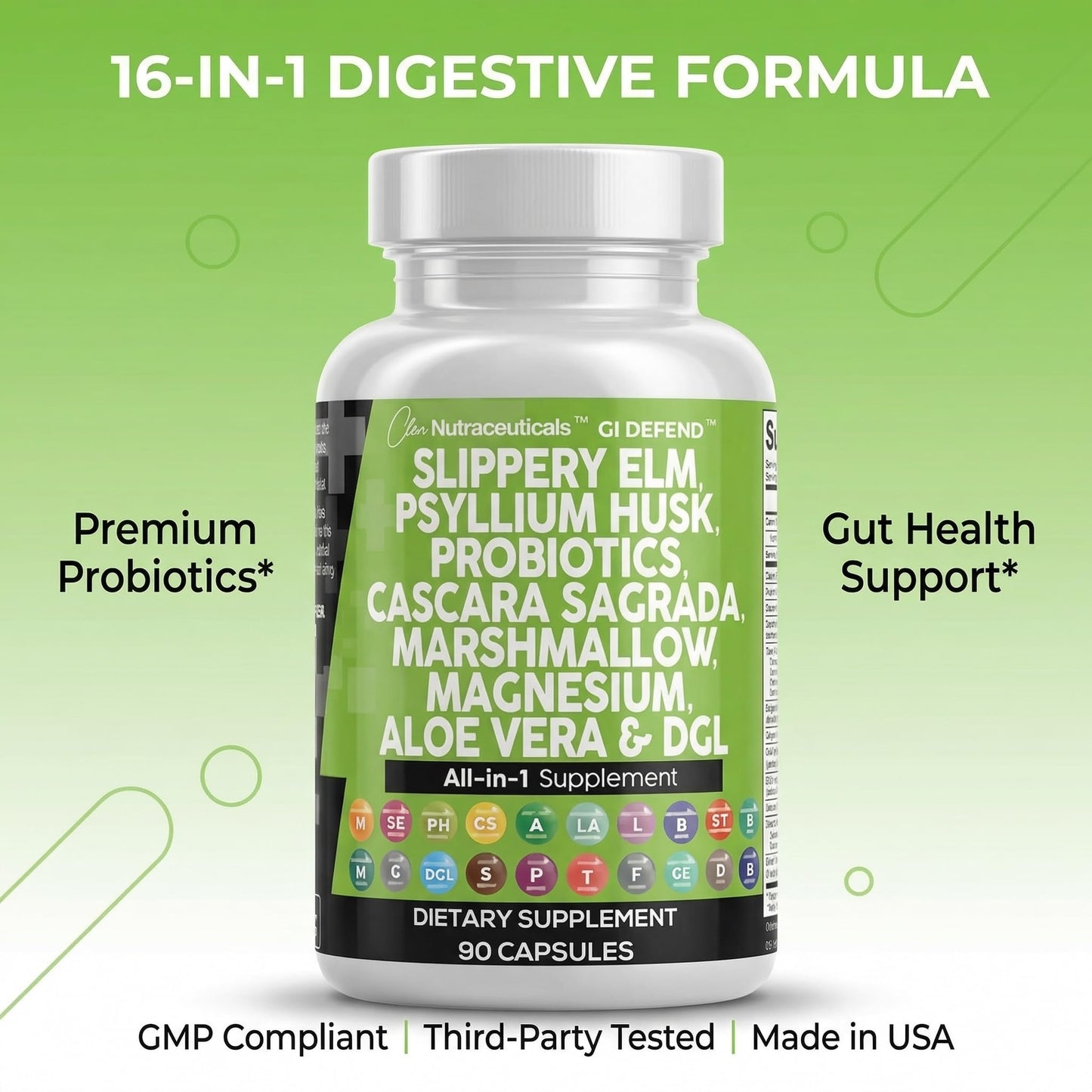 Clean Nutraceuticals Slippery Elm Psyllium Husk Pre Probiotic Digestive Gut Health Supplement with Aloe Vera Cascara Sagrada - PrimeBioHealth - canada supplements