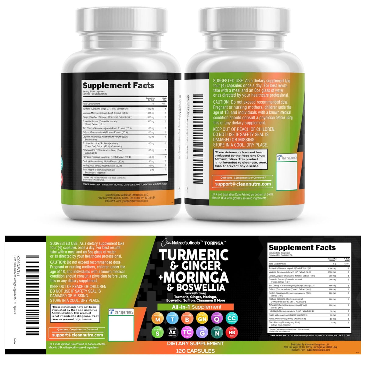 Clean Nutraceuticals Turmeric Moringa Supplement | Ginger Boswellia Saffron - Supplement for Women and Men with Ceylon Cinnamon - PrimeBioHealth - canada supplements