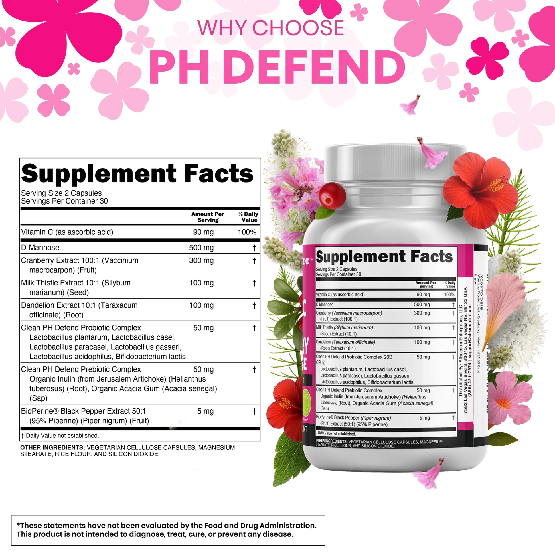 Clean Nutraceuticals Vaginal Probiotics for Women with Cranberry, D-Mannose, Prebiotics, pH Balance Support, Feminine Health, Urinary Tract Cleanse - PrimeBioHealth - canada supplements