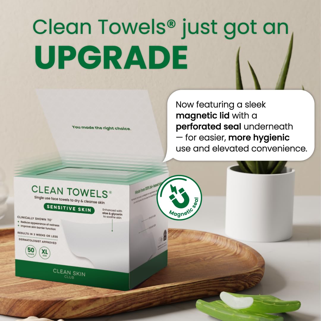 CLEAN SKIN CLUB Sensitive Skin Clean Towels® XL, Ultra-Soft Disposable Face Dry Wipes Infused with Aloe & Glycerin - PrimeBioHealth - canada supplements
