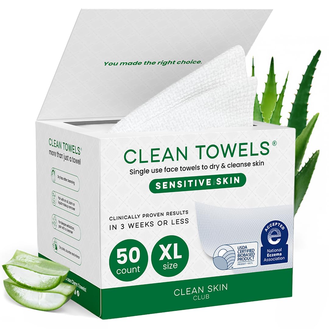 CLEAN SKIN CLUB Sensitive Skin Clean Towels® XL, Ultra-Soft Disposable Face Dry Wipes Infused with Aloe & Glycerin - PrimeBioHealth - canada supplements