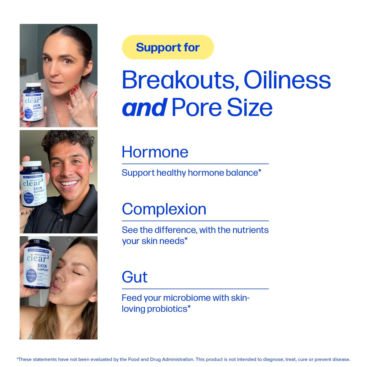 Clear Skin Supplement with Zinc, DIM & Probiotics | 3-in-1 Balance, Glow & Health Skin Support | Triple Action Hyaluronic Acid, Niaciminide & Vitamins for Hormone - PrimeBioHealth - canada supplements