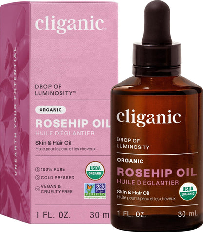 Cliganic Organic Rosehip Seed Oil for Face, 100% Pure | Natural Cold Pressed Unrefined Non-GMO | Carrier Oil for Skin, Hair & Nails - PrimeBioHealth - canada supplements