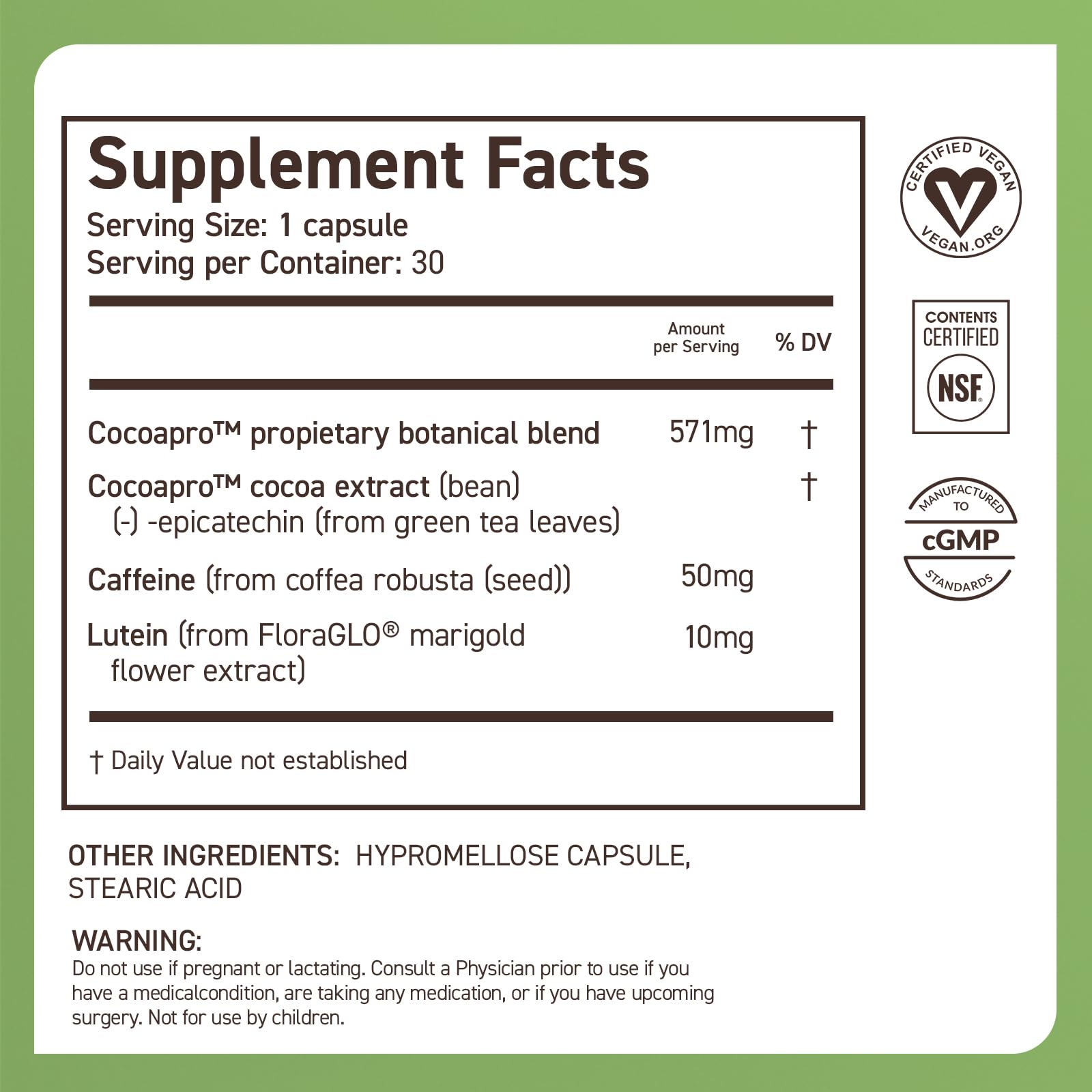 CocoaVia Memory & Focus Brain Supplement, 30 Day, Cocoa Flavanol Blend, Lutein, Added Caffeine for Boost. Improve Cognitive Function, Attention, Vegan & Plant Based, 30 Capsules - PrimeBioHealth - canada supplements
