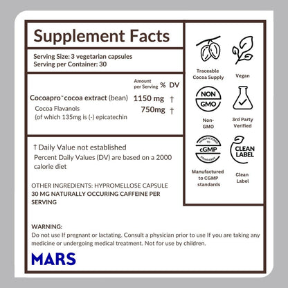 CocoaVia Ultra 750mg Cocoa Flavanols – Heart & Brain Support, Memory & Blood Circulation Booster, High Flavanol Cocoa for Nitric Oxide, Energy & Oxygen Boost - PrimeBioHealth - canada supplements