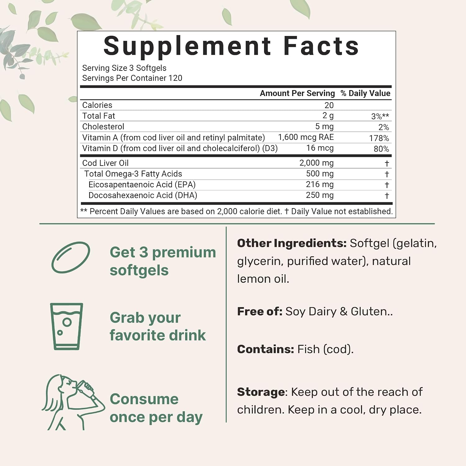 Cod Liver Oil 2,000mg Per Serving, 360 Softgels | Burpless Lemon Flavored – Rich in Omega 3, Vitamins A & D3, EPA, DHA | Wild Caught Arctic Deep Sea Fish | Heart, Brain, & Immune Supplement - PrimeBioHealth - canada supplements