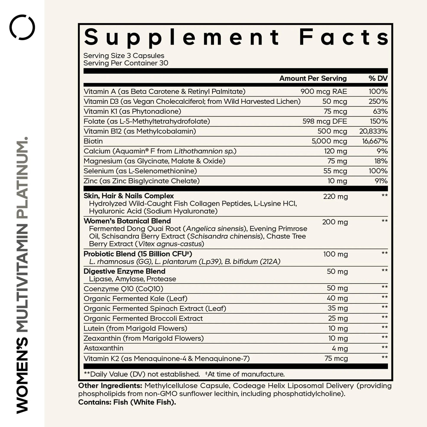 Codeage Women’s Multivitamin Platinum - Vitamins A D3 K1 K2 B12 & Minerals, CoQ10, Skin, Hair & Nails Complex, Collagen, Botanicals, Probiotics - PrimeBioHealth - canada supplements