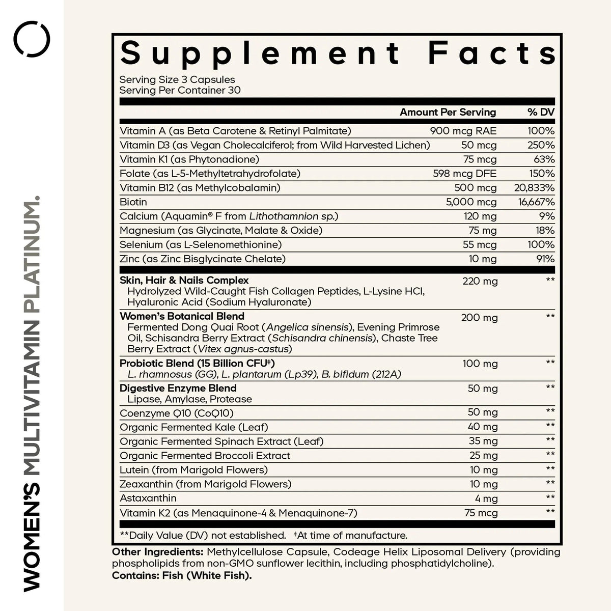 Codeage Women’s Multivitamin Platinum - Vitamins A D3 K1 K2 B12 & Minerals, CoQ10, Skin, Hair & Nails Complex, Collagen, Botanicals, Probiotics - PrimeBioHealth - canada supplements