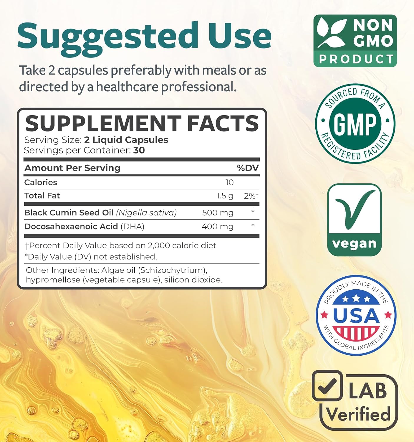 Cold-Pressed Black Seed Oil Capsules - Vegan Non-GMO Nigella Sativa Black Seed Oil Supplement with Omega 3 DHA for Full Body Wellness & Brain Support - Vegan Omega 3 & Thymoquinone-Rich (1 Month) - PrimeBioHealth - canada supplements