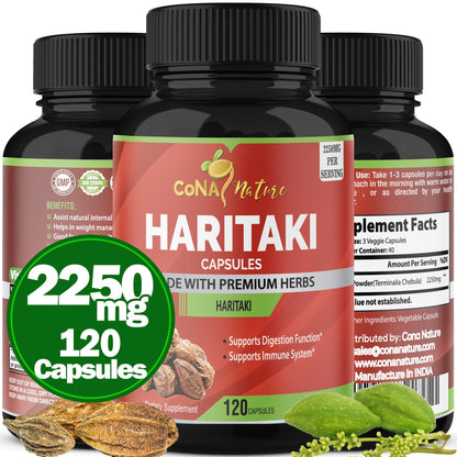 Cona Nature Organic India Haritaki Capsules 2250MG, Rejuvenation, Improving Digestion, Maintains Regularity | Non-GMO Vegan Gluten-Free Herbs and Supplements, 120 Caps - PrimeBioHealth - canada supplements