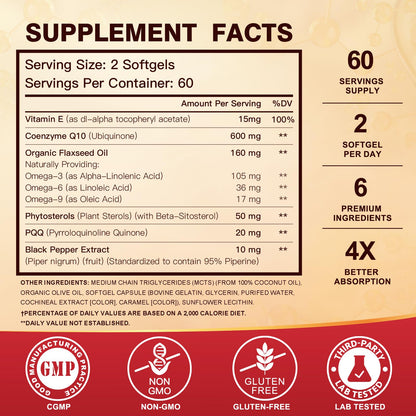 CoQ10 600 mg Softgels CoQ10 Supplement - CQ10 Coenzyme-Q10 w/ Omega 3 & PQQ & Vitamin E Support Heart & Antioxidant, CoQ10 400mg Softgels, 60 Servings - PrimeBioHealth - canada supplements