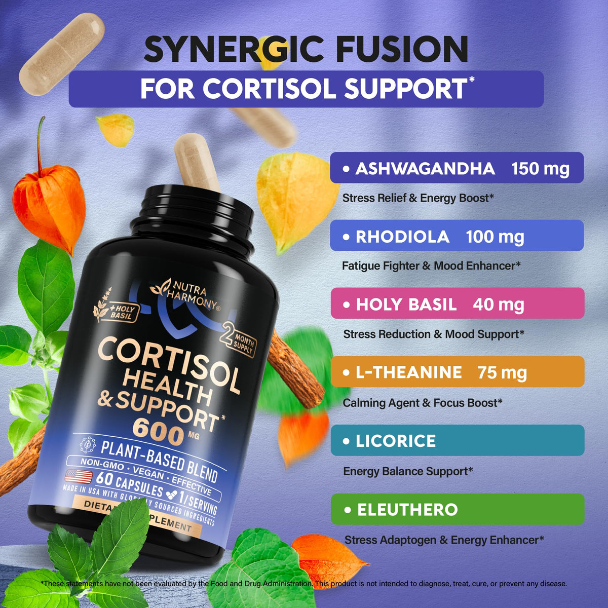 Cortisol Supplement for Women - Holy Basil | Ashwagandha | Rhodiola | L-Theanine - Plant-Based Hormone Balance - Mood, Focus & Sleep Support - Made in USA - PrimeBioHealth - canada supplements