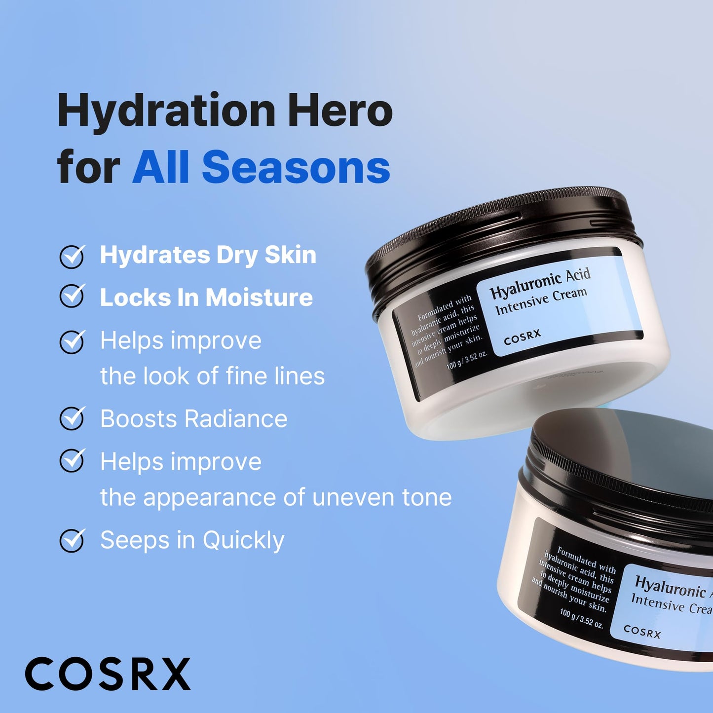 COSRX Hyaluronic Acid Moisturizing Cream, Long-lasting Hydration, Rich Moisturizer for Sensitive Skin 3.52 oz / 100g - PrimeBioHealth - canada supplements